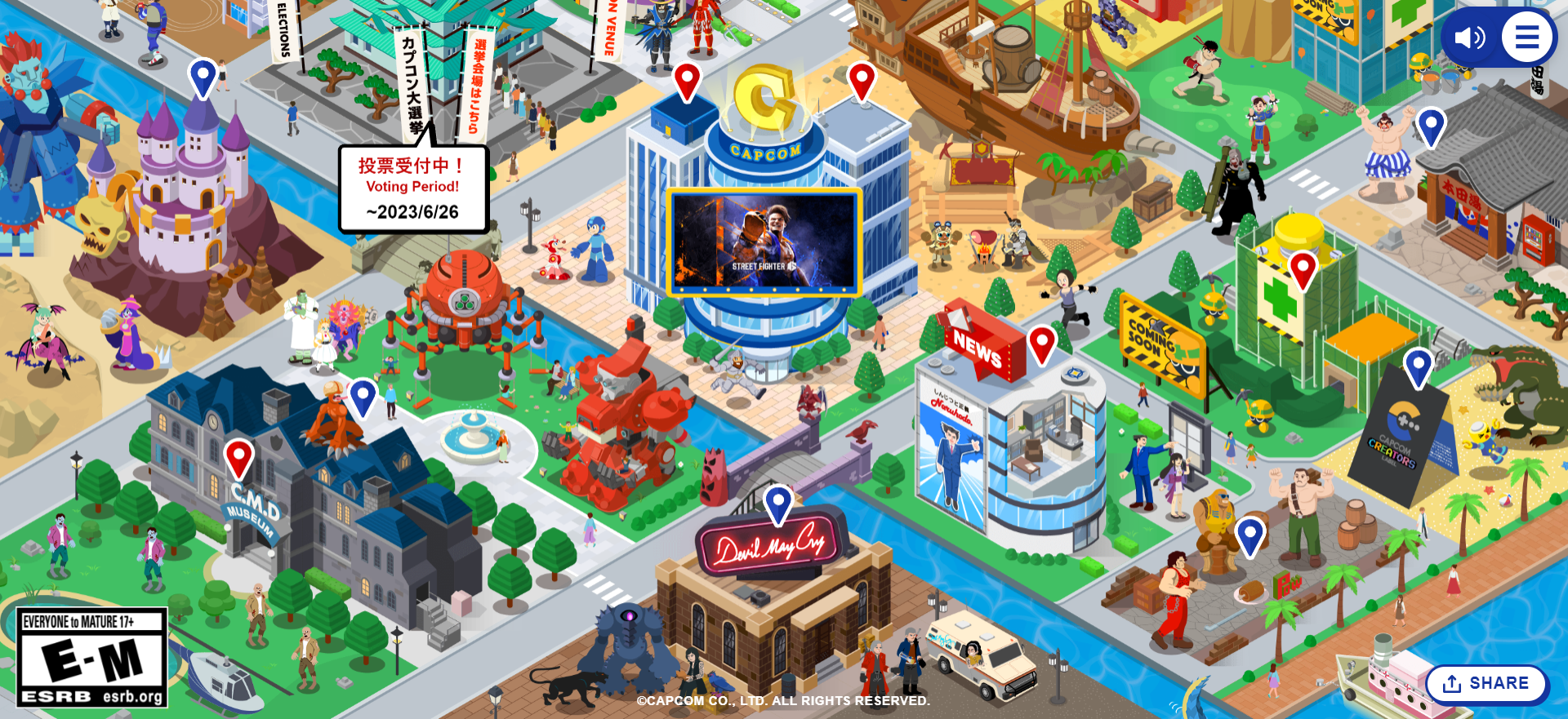 Карта игрового города на сайте Capcom